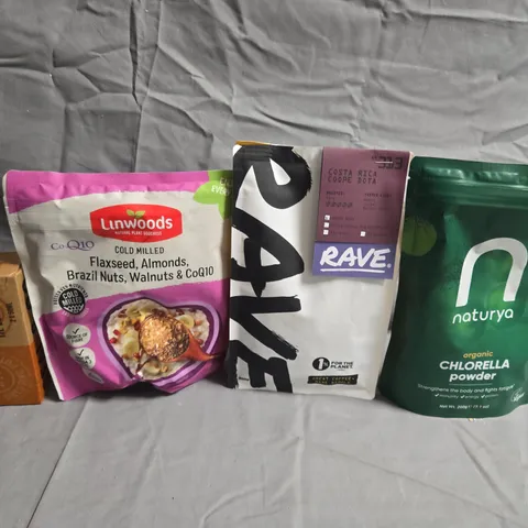 APPROXIMATELY 5 ASSORTED FOOD &DRINK ITEMS TO INCLUDE - CHLORELLA POWDER, RAVE COFFEE AND ELEPHANT BOXES - COLLECTION ONLY