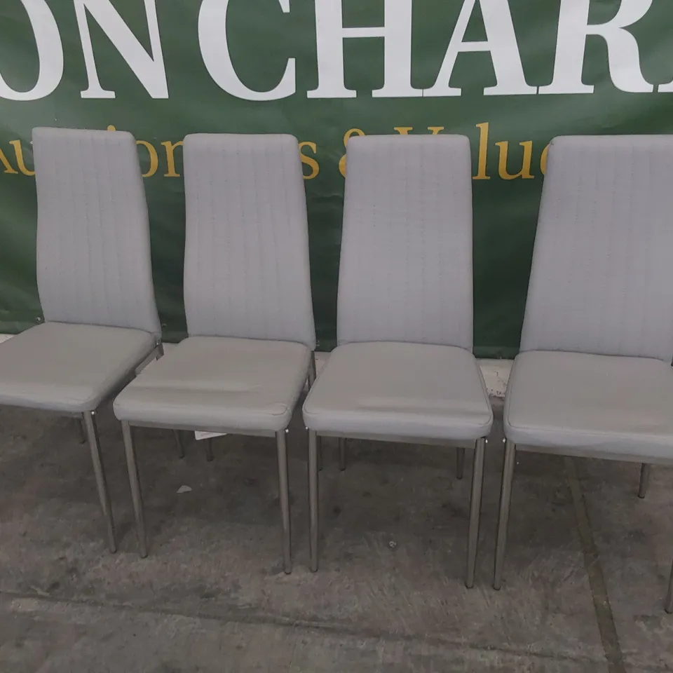 SET OF FOUR UPHOLSTERED DINING CHAIRS GREY PU ON CHROME LEGS 