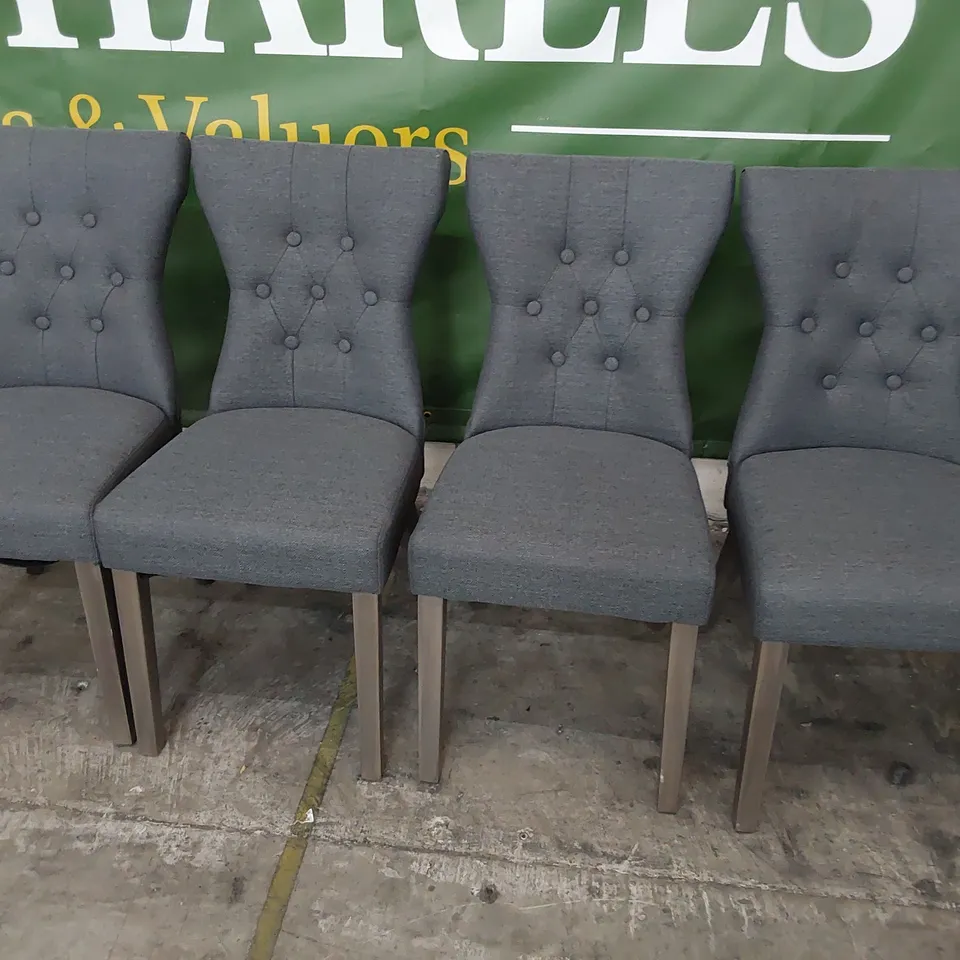 SET OF FOUR UPHOLSTERED BUTTONED BACK DINING GREY FABRIC 
