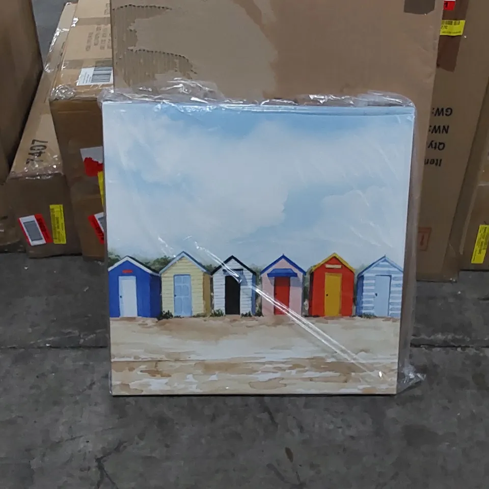 BOXED PAINTING - BEACH HUTS I BY GRACE POPP (1 BOX)
