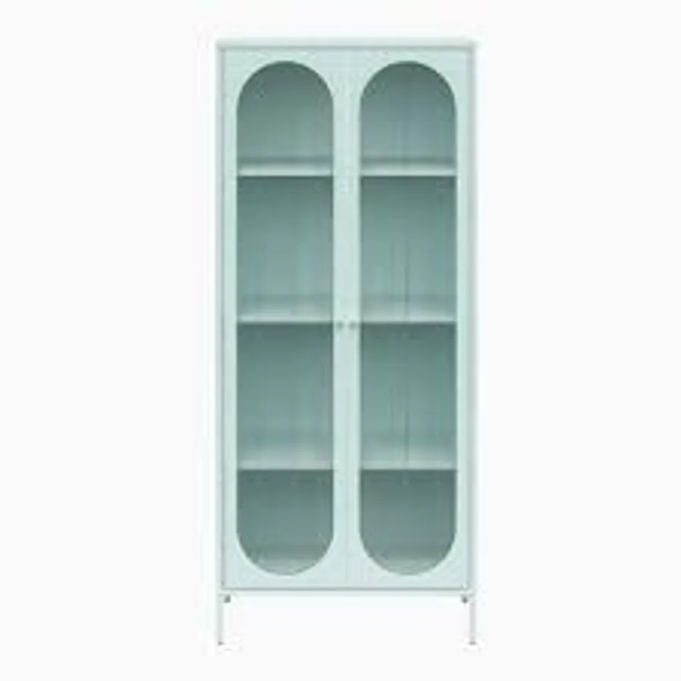BOXED MR. KATE LUNA TALL 2 DOOR ACCENT CABINET WITH FLUTED GLASS, SKY BLUE (1 BOX)