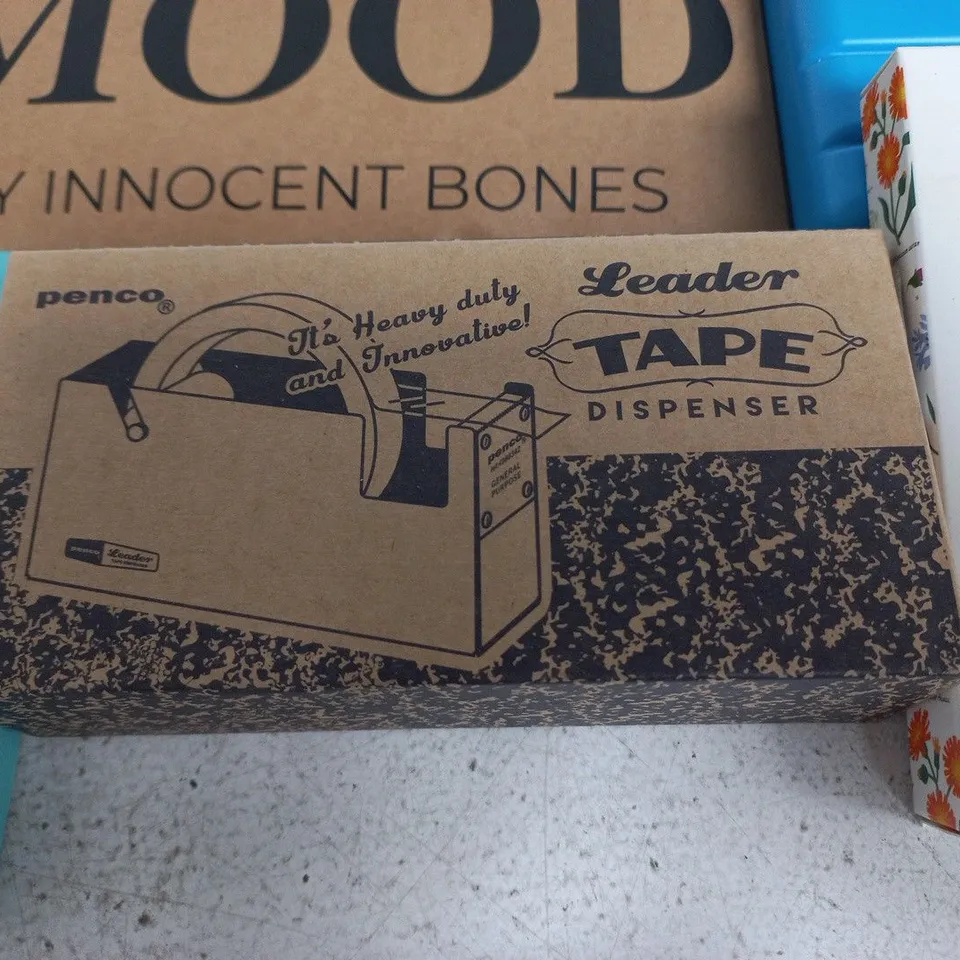 LOT OF APPROXIMATELY 18 ASSORTED HOUSEHOLD ITEMS TO INCLUDE PENCO TAPE DISPENSER AIR UP CAPS AND BLU-TACK