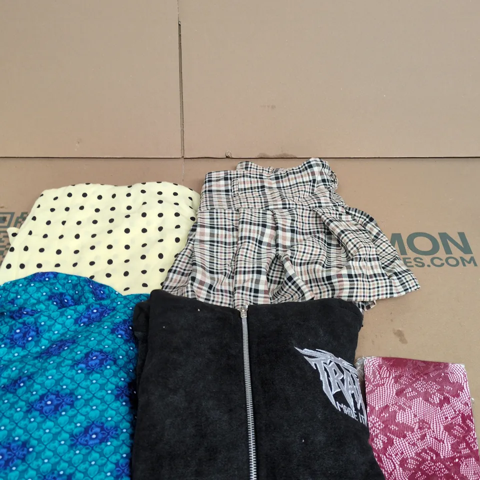APPROXIMATELY 20 ASSORTED CLOTHING PRODUCTS IN VARIOUS STYLES & SIZES TO INCLUDE PANTS, T-SHIRTS, DRESSES ETC