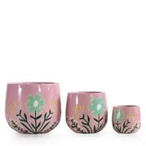 GARDEN STORIES SORBET COLLECTION SET OF 3 CERAMIC FLORAL PLANTERS