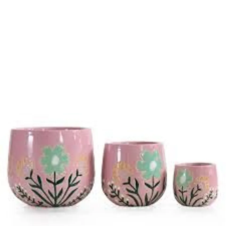 GARDEN STORIES SORBET COLLECTION SET OF 3 CERAMIC FLORAL PLANTERS