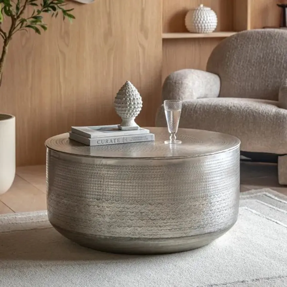 BOXED ARCATA COFFEE TABLE WITH STORAGE - SILVER