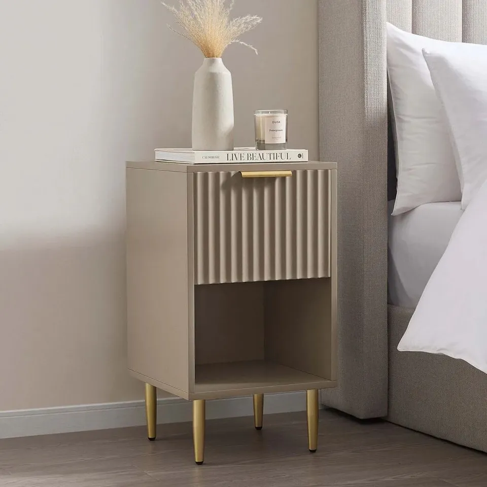 BOXED EVIE 1 DRAWER NIGHTSTAND - TAUPE