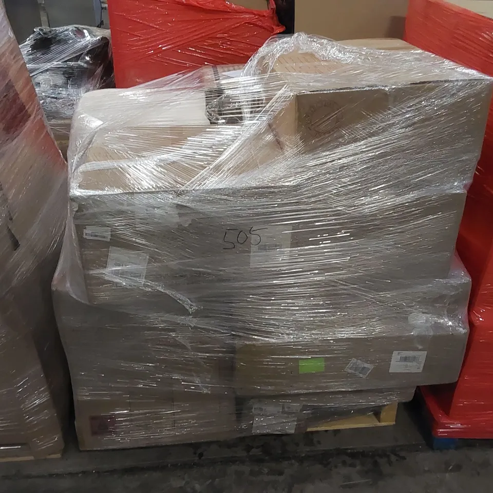 PALLET CONTAINING ASSORTED HOUSEHOLD PRODUCTS. INCLUDES BOXED FURNITURE, TRAVEL CASES, MATTRESS PROTECTOR ETC 