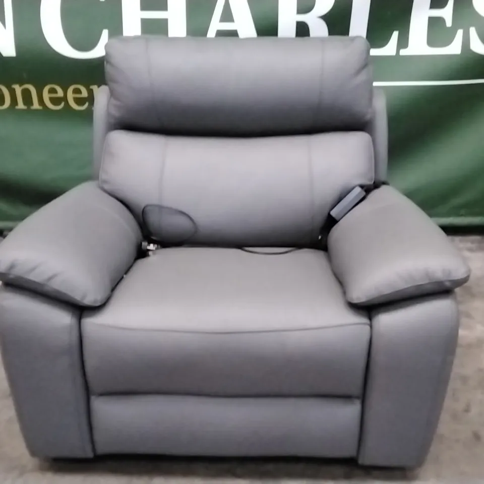 QUALITY ITALIAN DESIGNER PATRIZIO SMALL ARMS ELECTRIC RECLINER CHAIR - ANTHRACITE GREY LEATHER