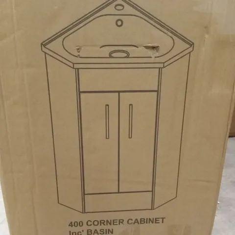 BOXED CORNER BASIN CABINET - GLOSS WHITE (1 BOX)