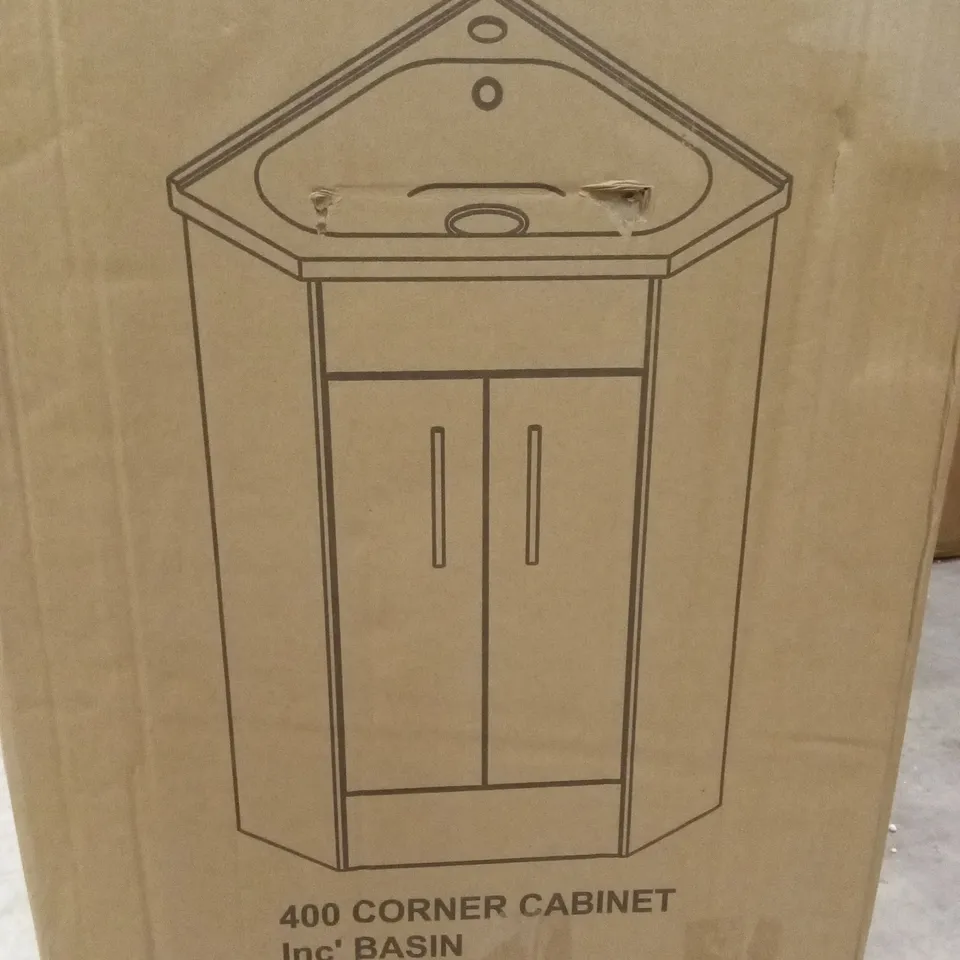 BOXED CORNER BASIN CABINET - GLOSS WHITE (1 BOX)