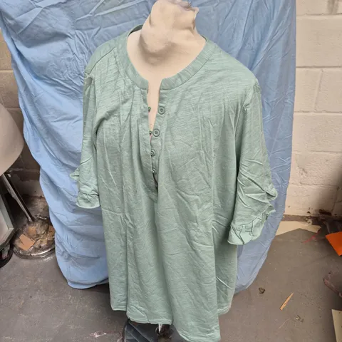 BLOOM CHIC SAGE GREEN BUTTON-FRONT TUNIC SHIRT – UK 22-24