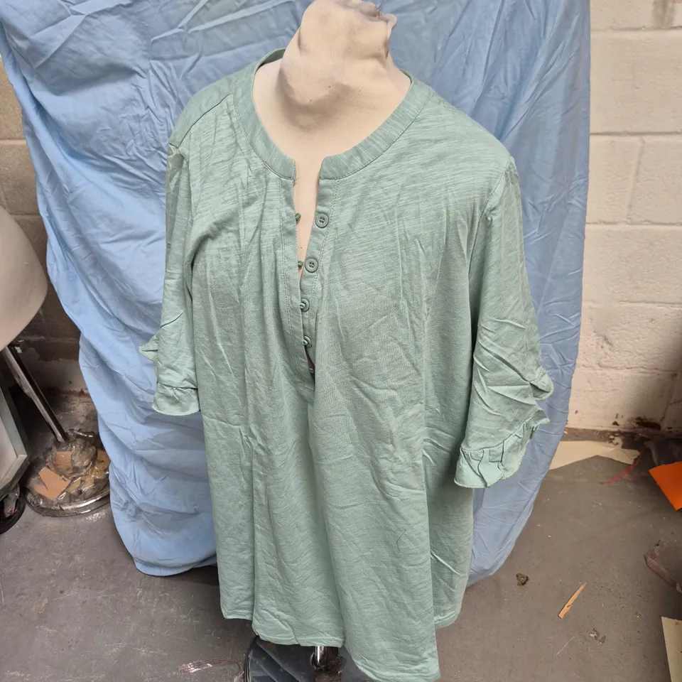 BLOOM CHIC SAGE GREEN BUTTON-FRONT TUNIC SHIRT – UK 22-24
