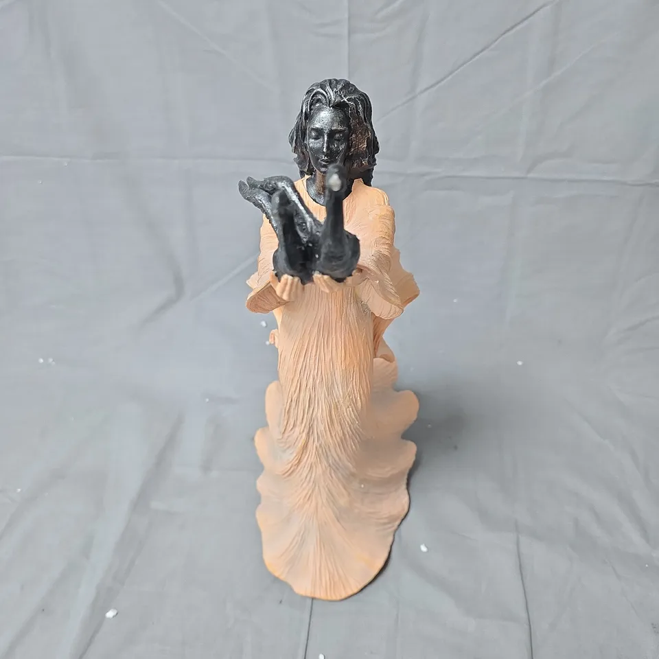 FIGURINE: WOMAN IN PEACH DRESS DECORATIVE SCULPTURE-DAMAGE TO WING 