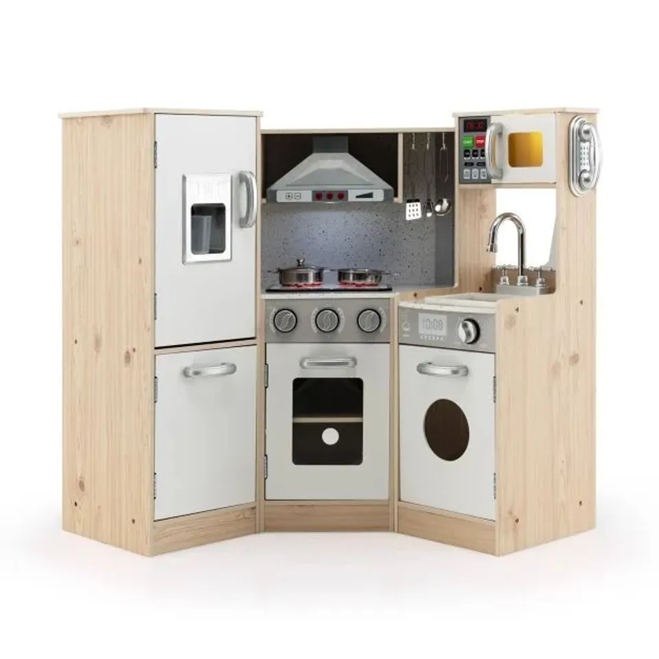 BOXED COSTWAY KIDS CORNER WOODEN KITCHEN PLAYSET WITH COOKWARE ACCESSORIES