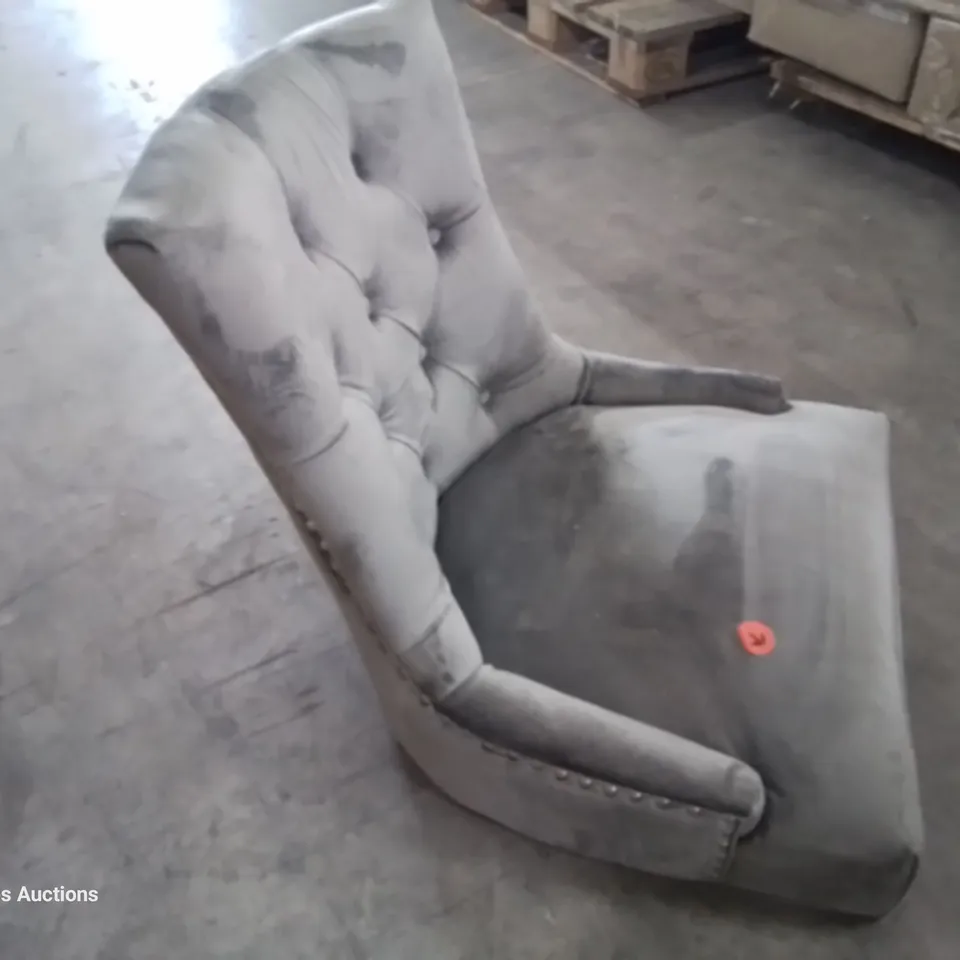 BOXED PAIR UPHOLSTERED DINING CHAIRS GREY VELVET