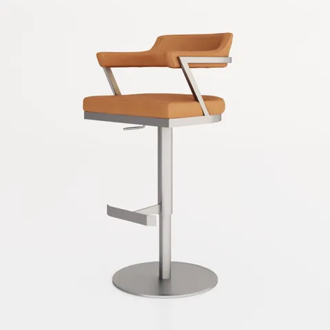 BOXED FIRENZA BARSTOOL - TAUPE PU LEATHER WITH STAINLESS STEEL BASE 