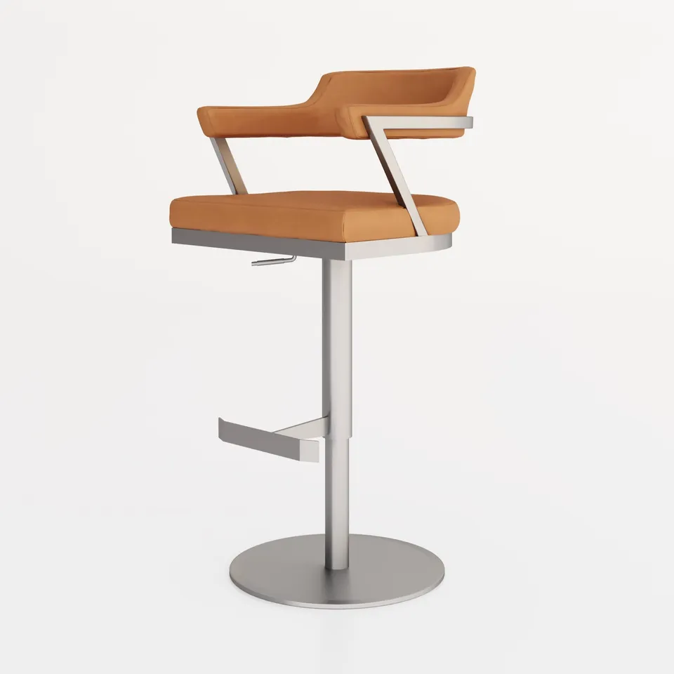 BOXED FIRENZA BARSTOOL - TAUPE PU LEATHER WITH STAINLESS STEEL BASE 