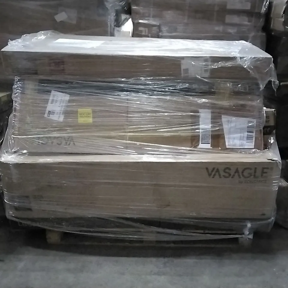 PALLET OF ASSORTED PRODUCTS AND HOUSEHOLD GOODS TO INCLUDE;BOOKCASE,OPEN WARDROBE,SHOE CABINET