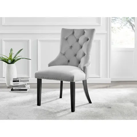 BOXED EUBANKS VELVET KNOCKER BACK CHAIR WITH METAL RIVETS -LIGHT GREY-