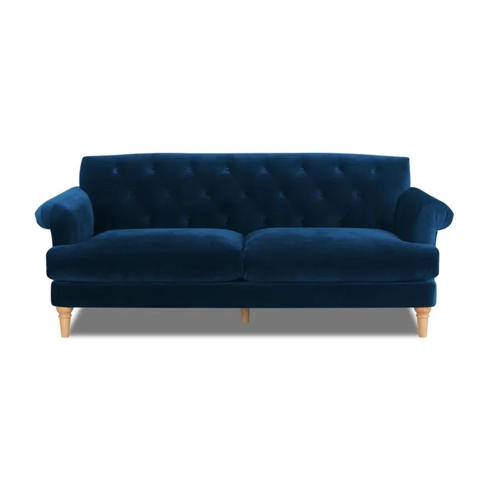 BOXED KEEDYSVILLE THREE SEATER SOFA MIDNIGHT BLUE VELVET