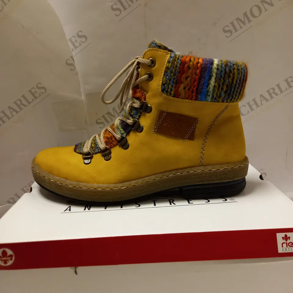 RIEKER LACE UP YELLOW ANKLE BOOTS -  SIZE 6