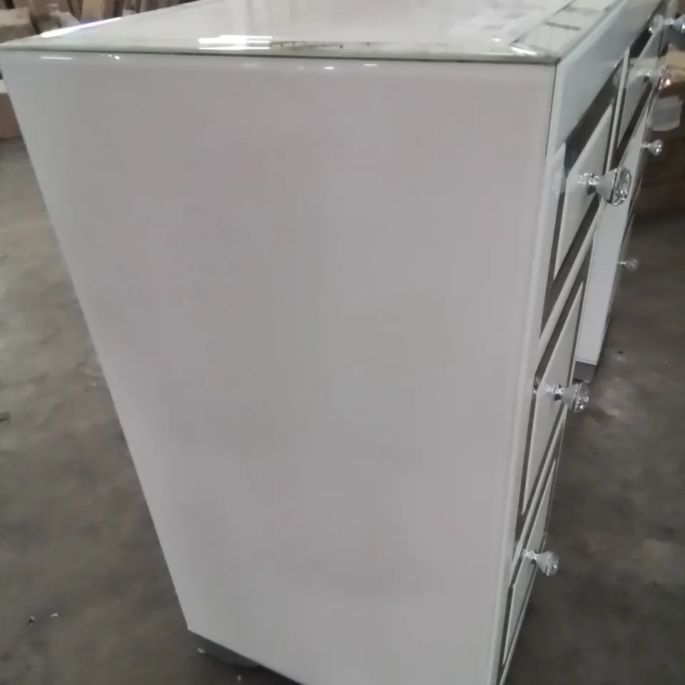 DESIGNER WHITE GLASS & MIRRORED PEDESTAL DRESSING TABLE 