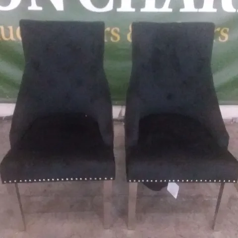 SET OF 2 DESIGNER BLACK VELVET BUTTON BACK DINING CHAIRS (CHROME LEG)