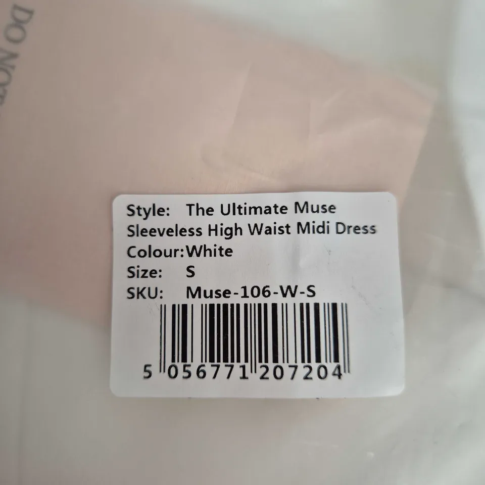 ODDMUSE THE ULTIMATE MUSE SLEEVELESS HIGH WAIST MIDI DRESS – WHITE – UK SIZE S