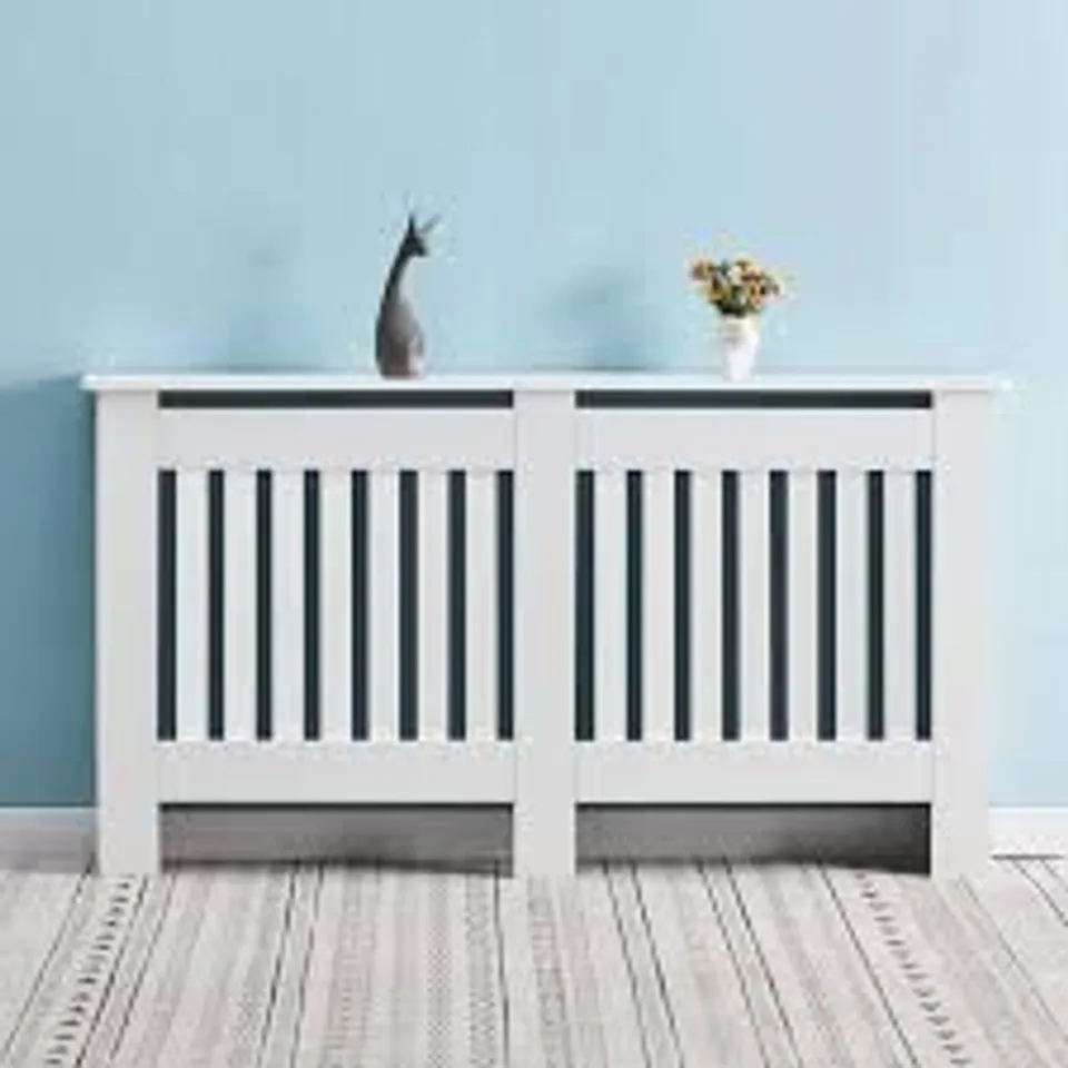 BOXED OFCASA RADIATOR COVER X LARGE WHITE PAINTED RADIATOR COVER VERTICAL SLATTED GRILL WOODEN HEATING CABINET FOR LIVING ROOM BEDROOM HALLWAY 172CM