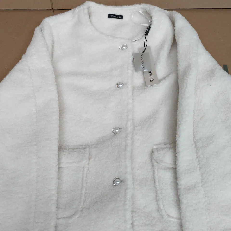 ROMAN WHITE TEDDY COAT – UK SIZE 12