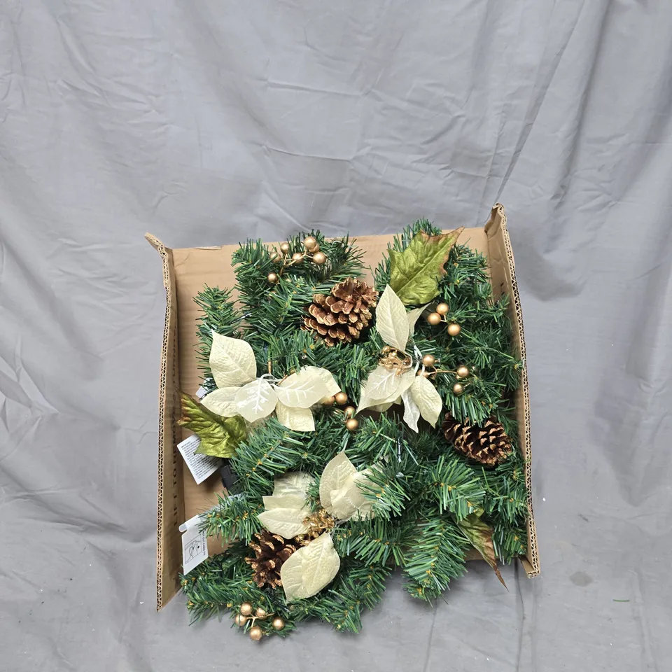 BOXED GOLD POINSETTA PRE LIT WREATH
