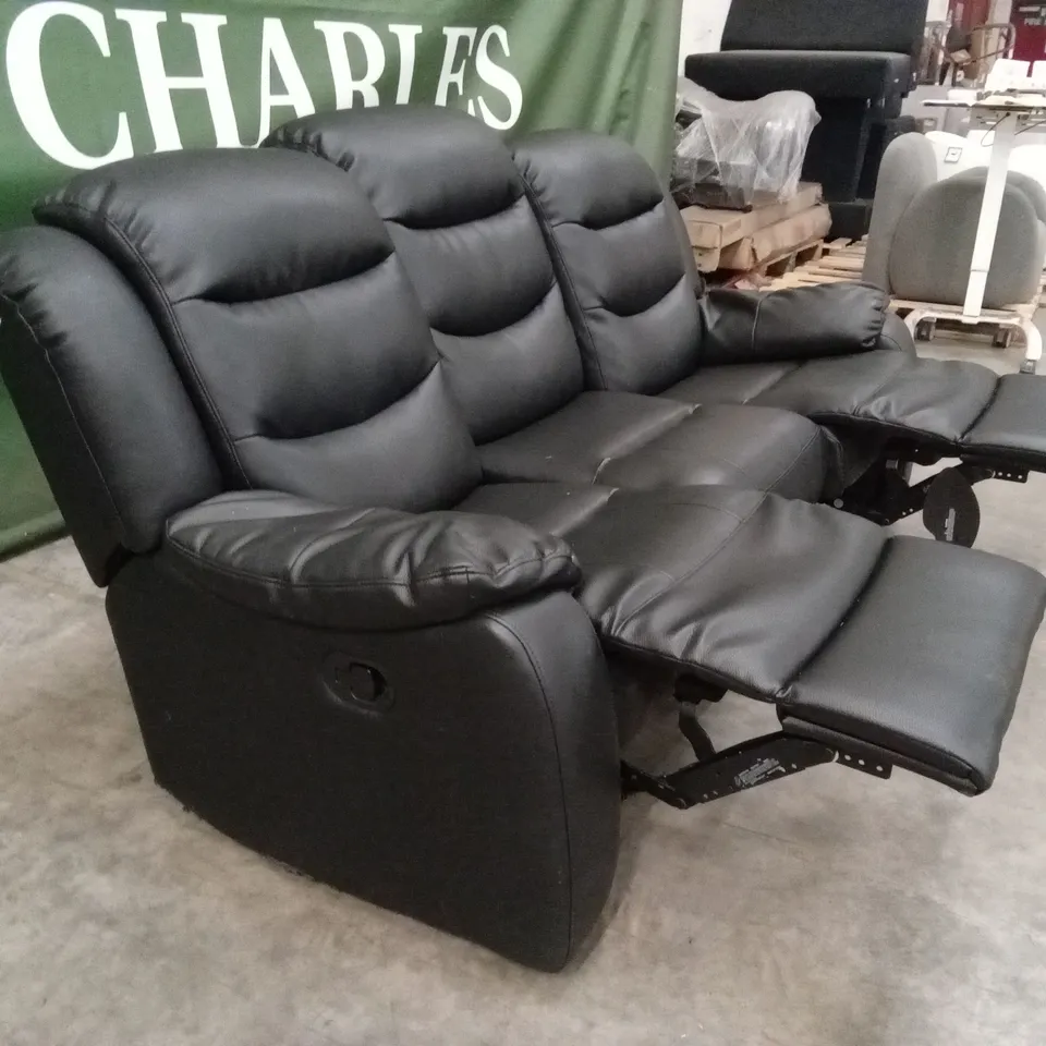 ROTHBURY LUXURY FAUX LEATHER HIGH BACK 3 SEATER MANUAL RECLINER SOFA - BLACK RRP £729