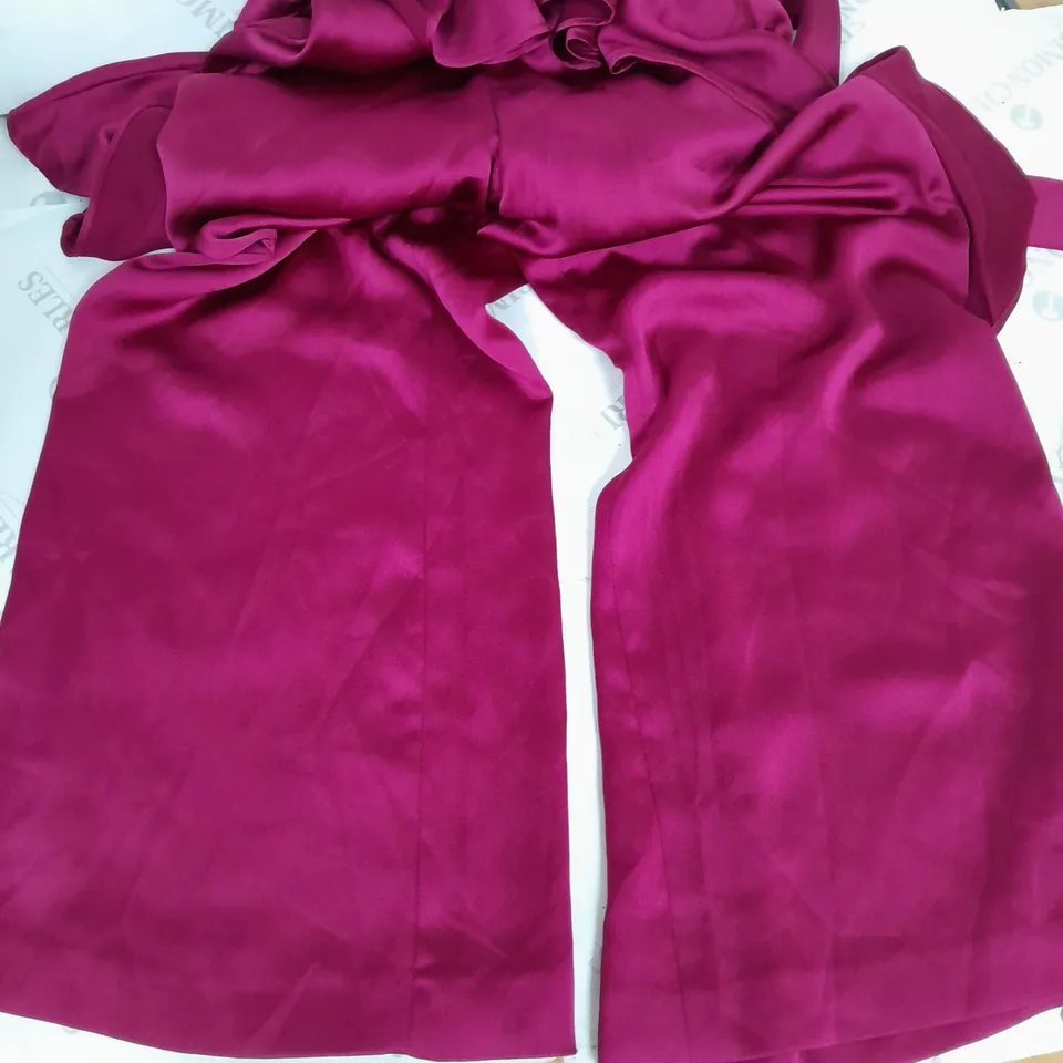 COAST FRILL DETAIL BELTED SATIN JUMPSUIT IN BERRY - UK 10