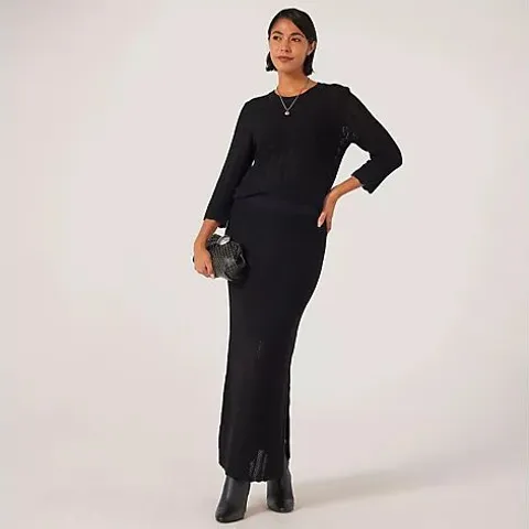 IZABEL LONDON POINTELLE SCALLOP EDGE SKIRT BLACK 14