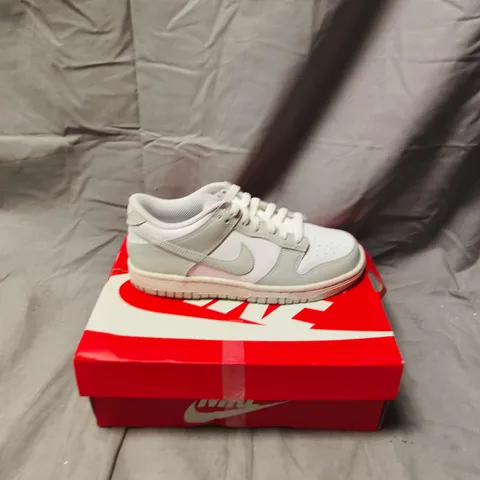 BOXED PAIR OF NIKE KIDS' SNEAKERS – WHITE & LIGHT GREY, ON RED BOX SIZE 3.5