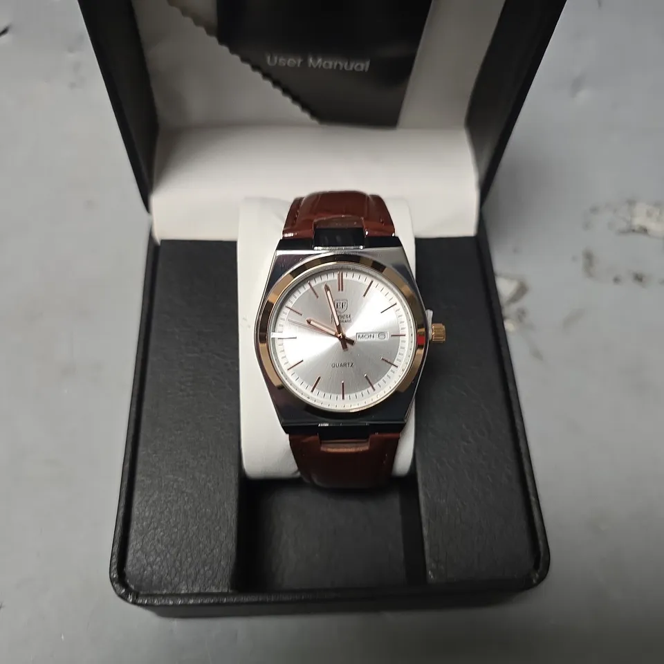 ERNEST FERDINAND WATCH – DAY DATE CALENDAR DIAL – LEATHER STRAP – 3ATM WATER RESISTANT - GIFT BOX