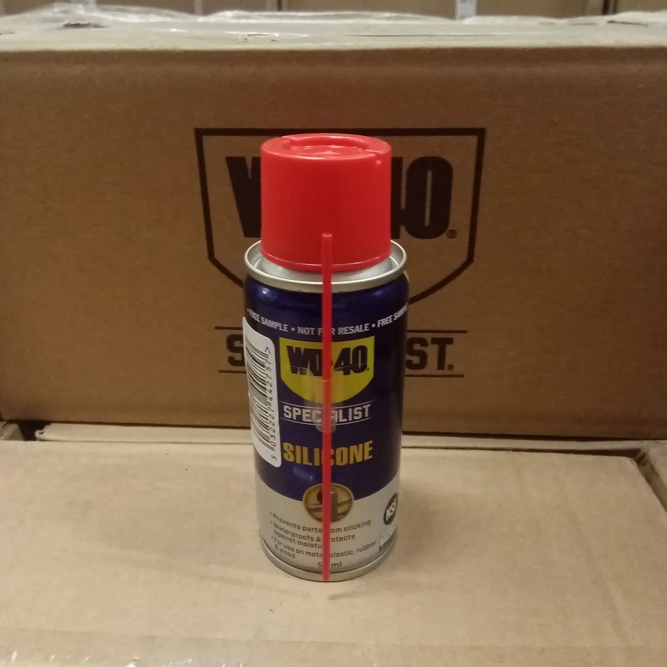 PALLET TO CONTAIN APPROXIMATELY 72 BOXES OF WD-40 HIGH PERFORMANCE SILICONE LUBRICANT ARESOL, 50ml PER BOTTLE - SAMPLES // APPROX 30 BOTTLES PER BOX