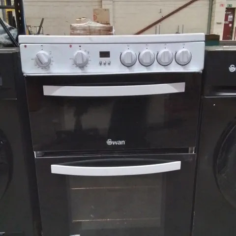 SWAN SX16720W 60CM WIDE TWIN CAVITY ELECTRIC COOKER WITH CERAMIC HOB - WHITE