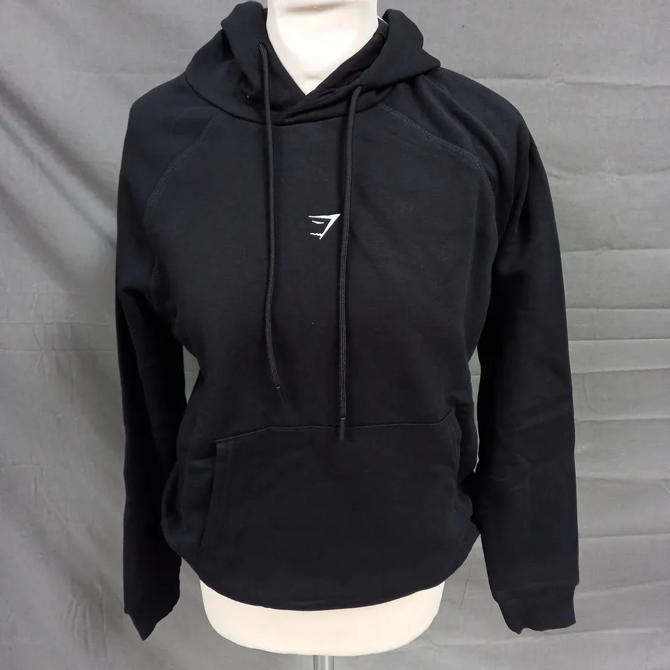 GYMSHARK TRAINING FLEECE REGULAR HOODIE IN BLACK SIZE S