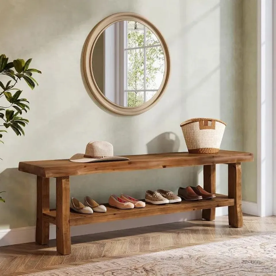 BOX TRIBESIGNS 140CM RECTANGULAR SOLID WOOD BENCH WITH LOWER SHELF