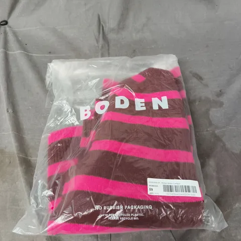 BODEN MARION MERINO CARDIGAN, BROWN WITH PINK STRIPES, WOMEN'S XS (UK 6-8)