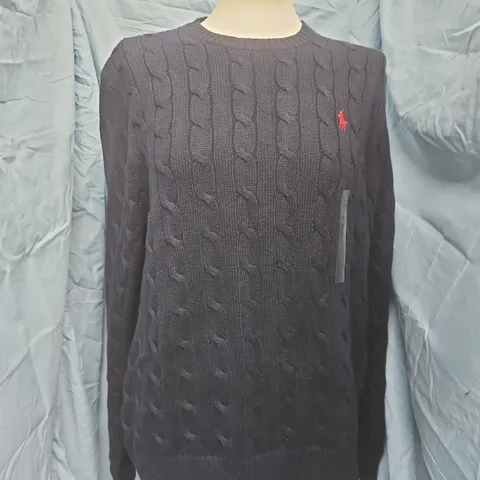 POLO RALPH LAUREN NAVY CABLE KNIT SWEATER - MEN'S