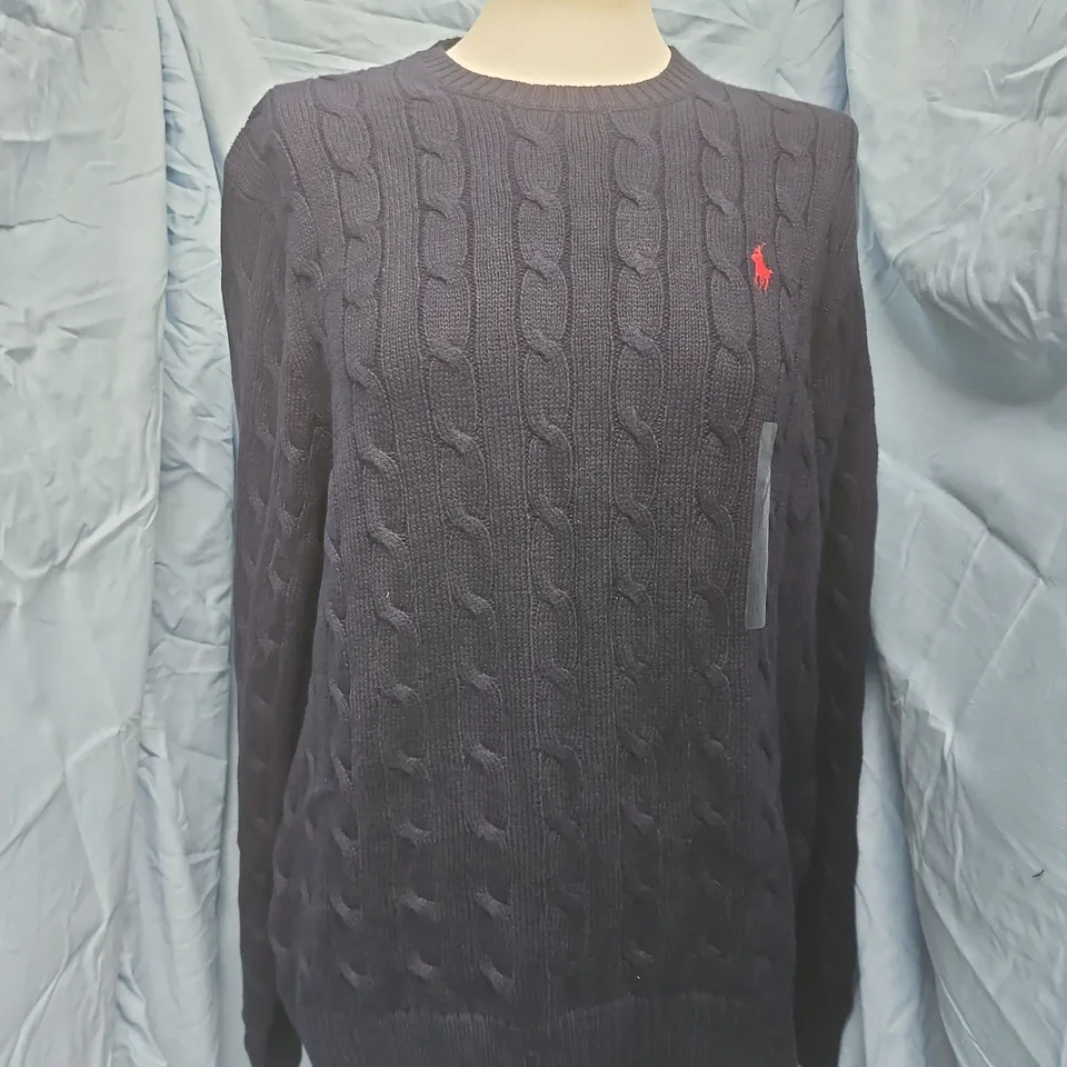 POLO RALPH LAUREN NAVY CABLE KNIT SWEATER - MEN'S