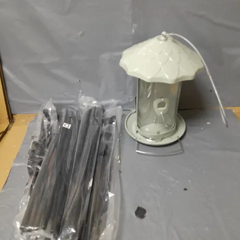 APPROXIMATELY 10 HOUSEHOLD AND GARDEN PRODUCTS TO INCLUDE PLANT SUPPORTS AND A BIRD FEEDER