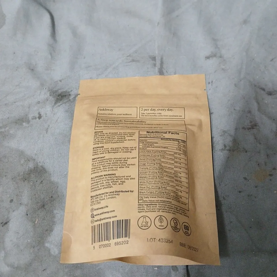 ANKHWAY MUSHROOM GUMMIES NATURAL RASPBERRY FLAVOUR 30 DAY SUPPLY