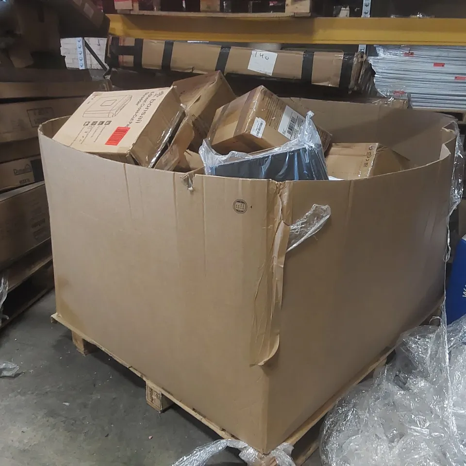 PALLET CONTAINING A LARGE QUANTITY OF ASSORTED ITEMS INCLUDING: BONSAII PAPER SHREDDERS, TURNTABLE ECT