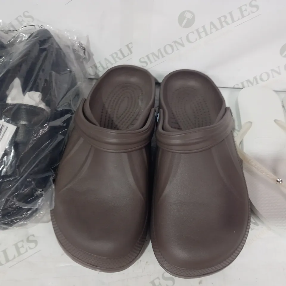 BOX OF APPROXIMATELY 15 ASSORTED PAIRS OF SHOES IN VARIOUS STYLES AND SIZES TO INCLUDE ALLONBY, HAVAIANAS, NEXT, ETC