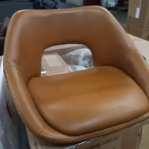 BOXED SET OF 2 BROWN FAUX LEATHER BAR STOOLS 