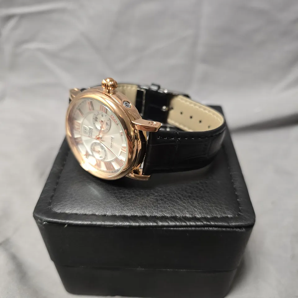 MENS ERNEST FERDINAND WATCH – SUB DIALS – BLACK LEATHER STRAP – GIFT BOX